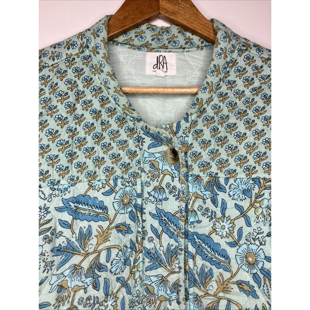Anthropologie dRA Los Angeles Quilted Jacket Large Blue Floral Cottagecore - Picture 2 of 11